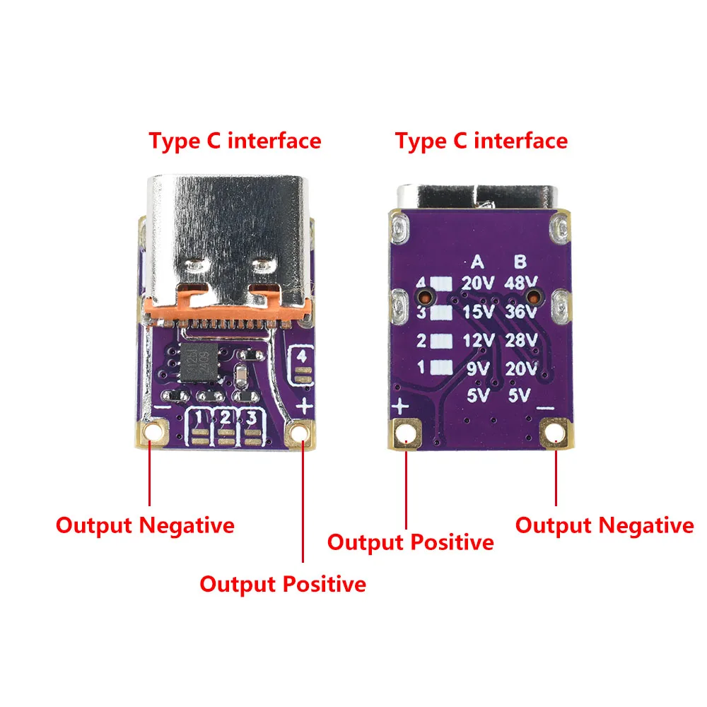 1-5pcs PD QC Fast Charging Type-C Trigger Module 5V-20V/20V-48V Output DIY Power Bank Charging Decoy Module for Electronics 4