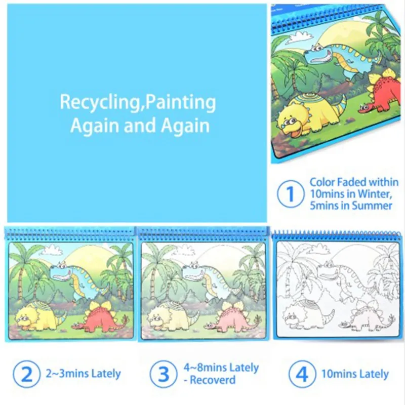 Magic Water Drawing Book Zoo Animal Dinosaurs Coloring Book Doodle Magic Pen Painting Drawing Board For Kids Educational Toys