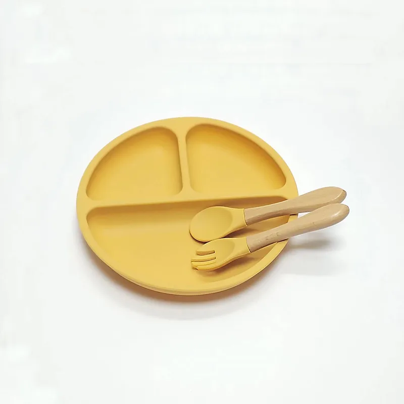 3pcs Silicone Dinner Plate 3 Compartments Reinforced Suction Cups Compartmentalized Children's Silicone Bowl Complementary Bowl