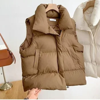 Women Winter Warm Thicken Padded Vest New Fashion Zipper Loose Waistcoat Female Casual Stand Collar Solid Sleeveless Overcoats