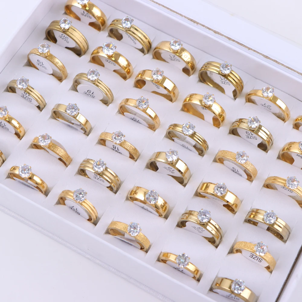 Fashion Stainless Steel Zircon Rings For Women Men 10Pcs/Lot wedding rings couple rings finger rings fashion ring gold rings zircon rings stainless steel rings metal rings