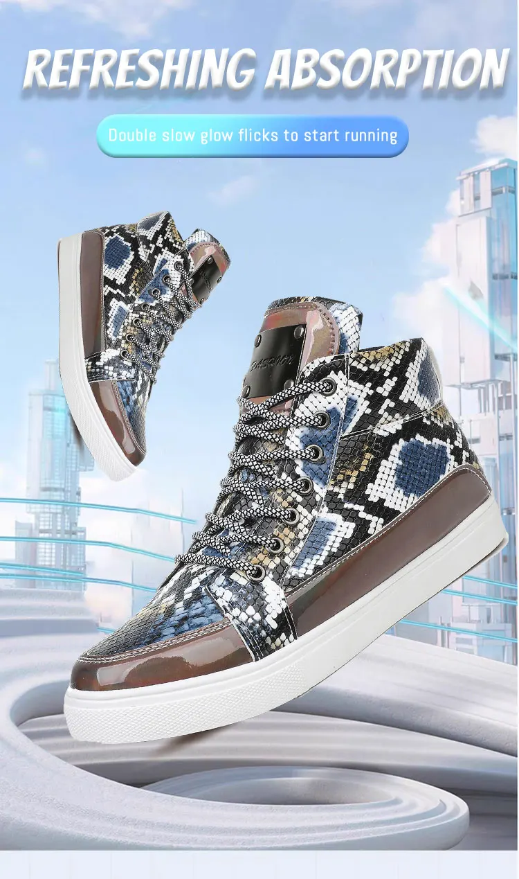 Description Picture 3 of itemNew Golden Snake Pattern Leather Man Skateboard Shoes Light Original Men's Skate Shoe High-top Zipper Design Male Casual Sneaker