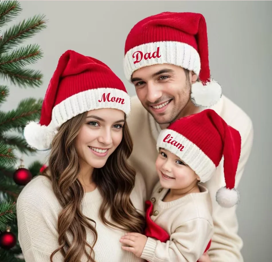Baby & Adult Santa Hats Personalized Knitted Santa Hat Family Hats My First Christmas Hat Unique Christmas Gift knitted caps