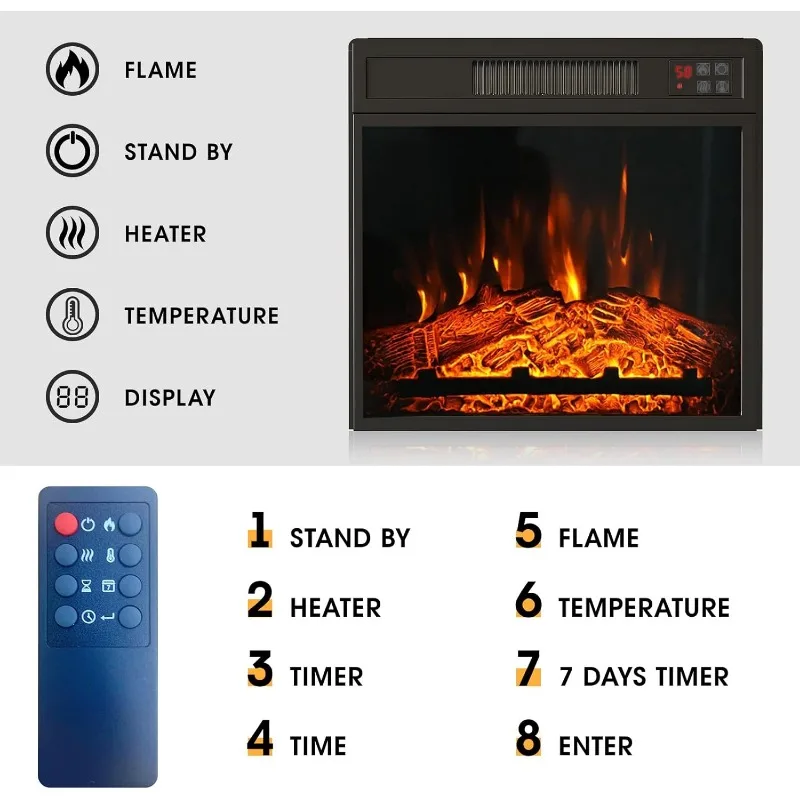Electric Fireplace Insert, Recessed Fireplace Heater with Low Noise, Remote Control with Timer, Touch Screen, 3