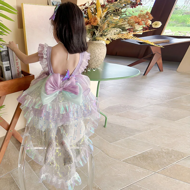 Summer new fashion little girl mermaid Lolita Princess baby bow suspender dress