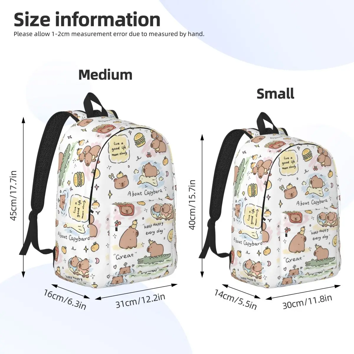 Kawaii Capybara Cartoon Cute Backpack Elementary High College School Student Bookbag Teens Canvas Daypack Gift 6