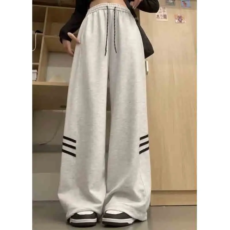 High Street Fashion Vintage Stripes Casual Loose Straight Pants Women's Trend Elastic Waist Drawstring Pockets Wide Leg Trousers newest men t shirt set piecing stripes 3d casual men’s clothes outfits fashion vintage shorts suit street breathable 2piece set