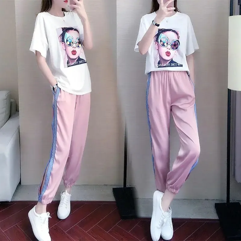 

Activewear Suits Short-sleeved Tshirts Tees and Leggings Women's Two Piece Sets Workout Running Clothes Caual Pants Summer 2022