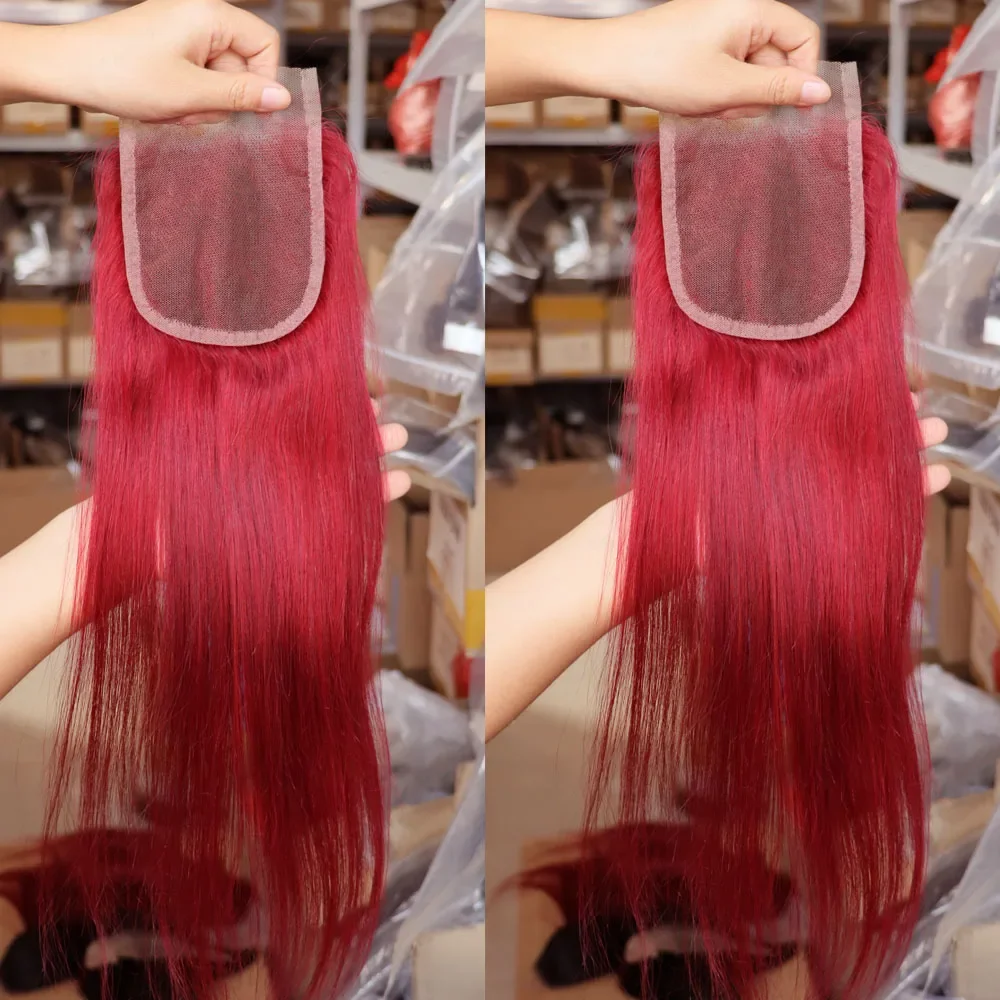 Lace Frontal Closure Human Hair Virgin Remy 4x4 5x5 13x4 13x6 Transparent Lace Brazilian Burg Red Color