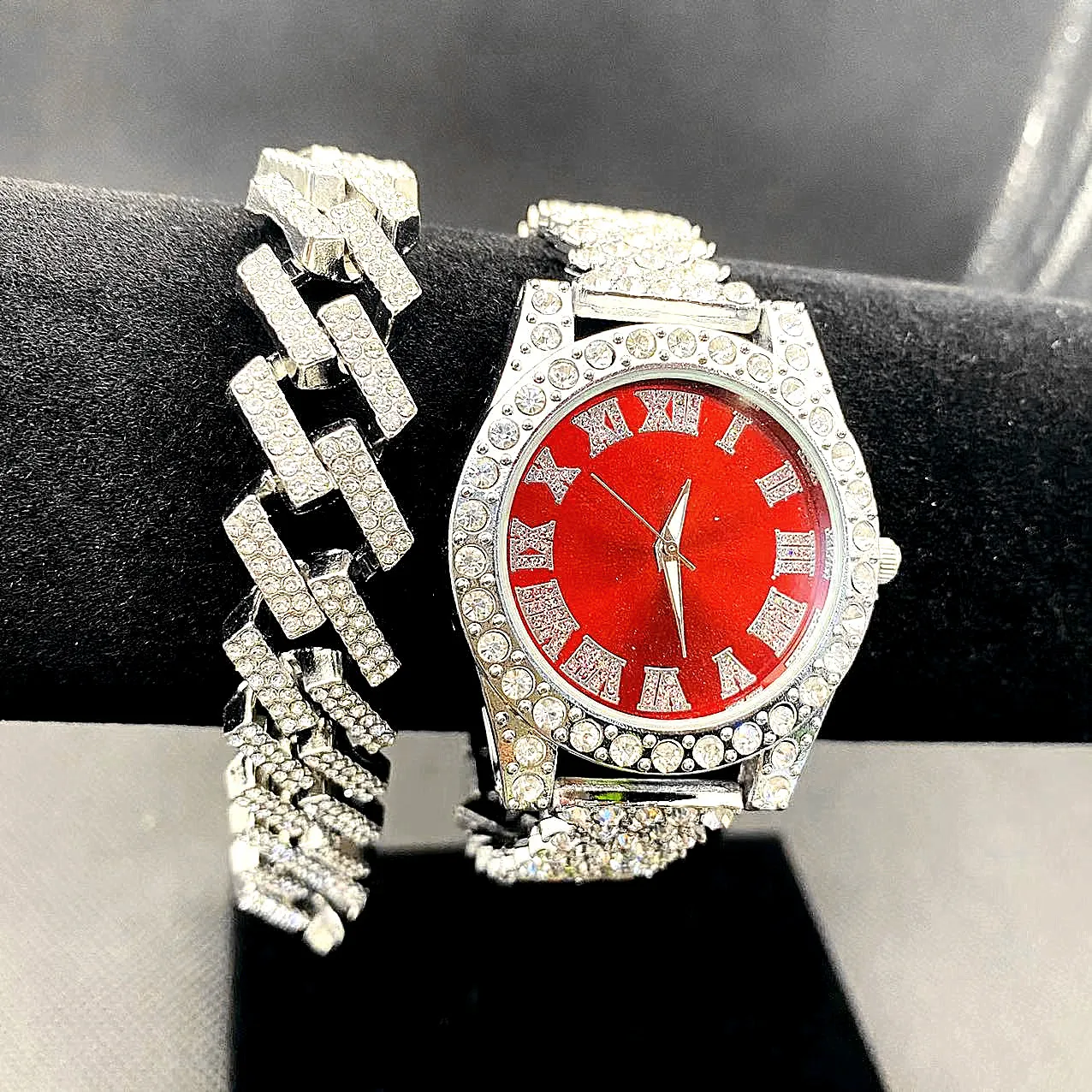 Full Iced Out Watch for Women Bling Tennis Bracelet Green Water Ghost Watch ladies Watches Women Fashion Jewelry set Gift Reloj