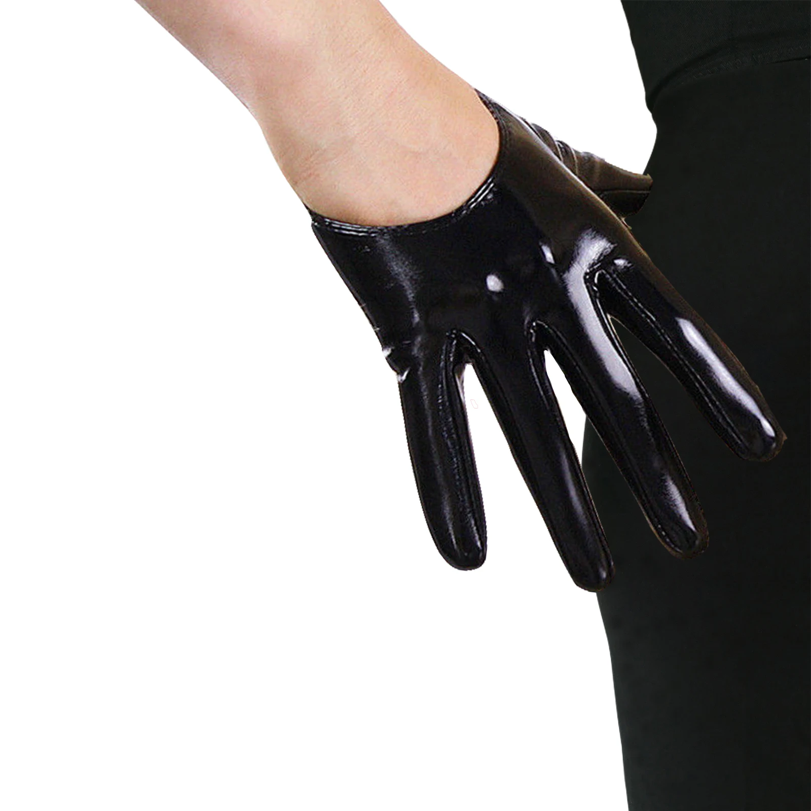 

LaSally Women's Short Leather Gloves Half Palm Latex Wetlook Shine Faux Patent Leather Cosplay Evening Party Fashion Opera Glove