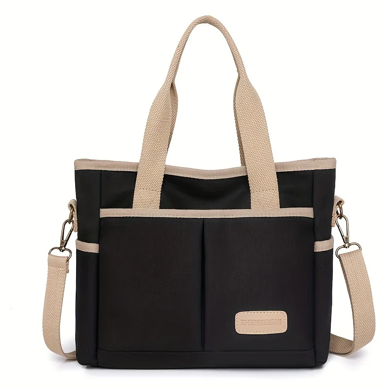 CanvasPlainDurableShoulderBagZipperPortableDoubleHandleTote