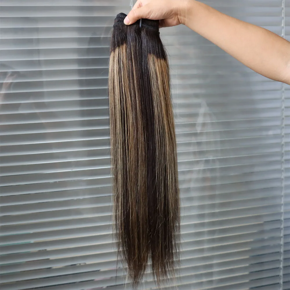 100% Human Hair Virgin Brazilian Extensions Bundle Piano Highlight 1B #27 Grey Straight Hair Weft Weaving Double Weft Wholesale 4