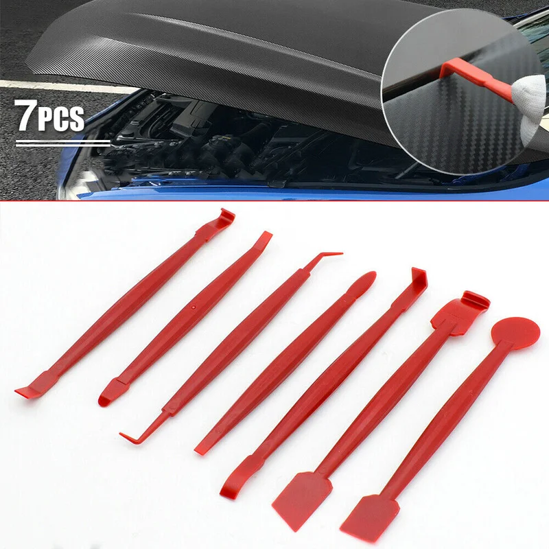 7Pcs Car Wrap Vinyl Scrapers 3D Carbon Fiber Decal Film Micro Squeegee Felt Kit Wrap Vinyl Tools Red Universal Car Accessories