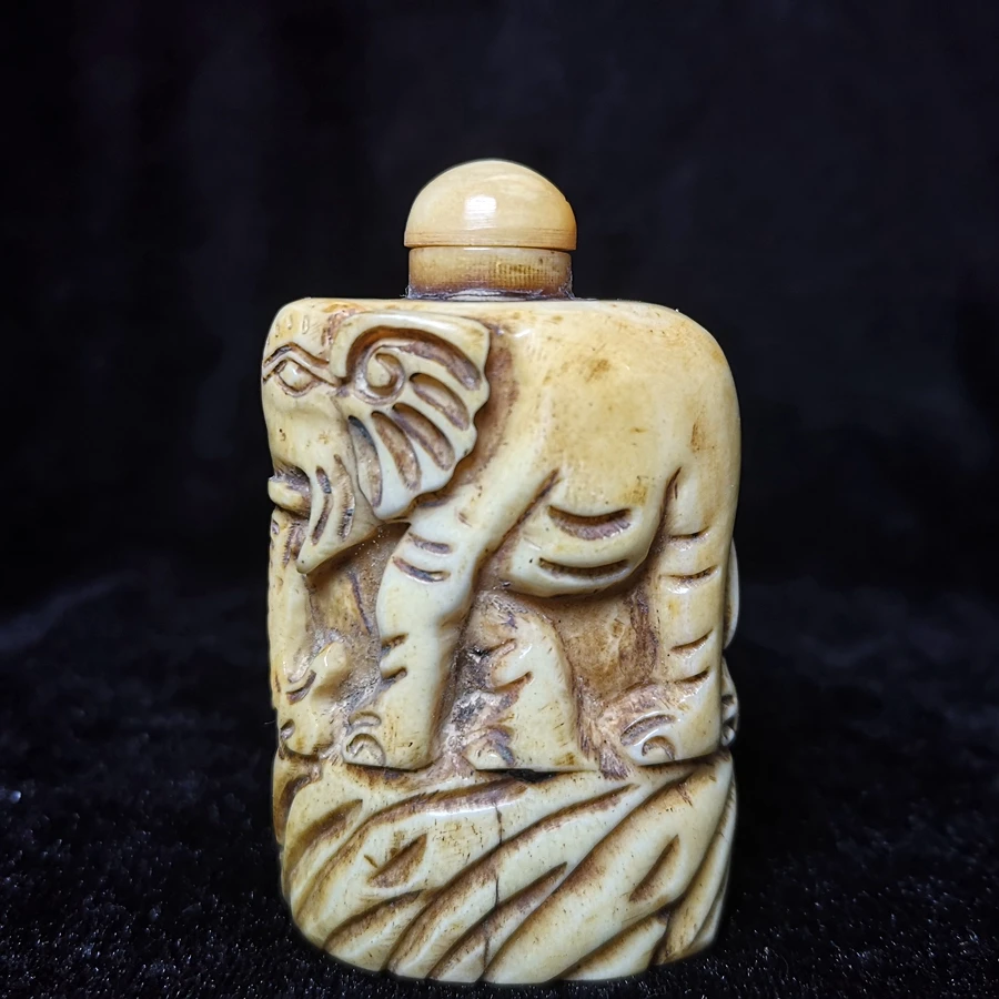 CULTUER ART 2.8” Old Chinese Hand Carved Animal Elephant Snuff Bottles Ornaments Collection desk Decoration gift 2