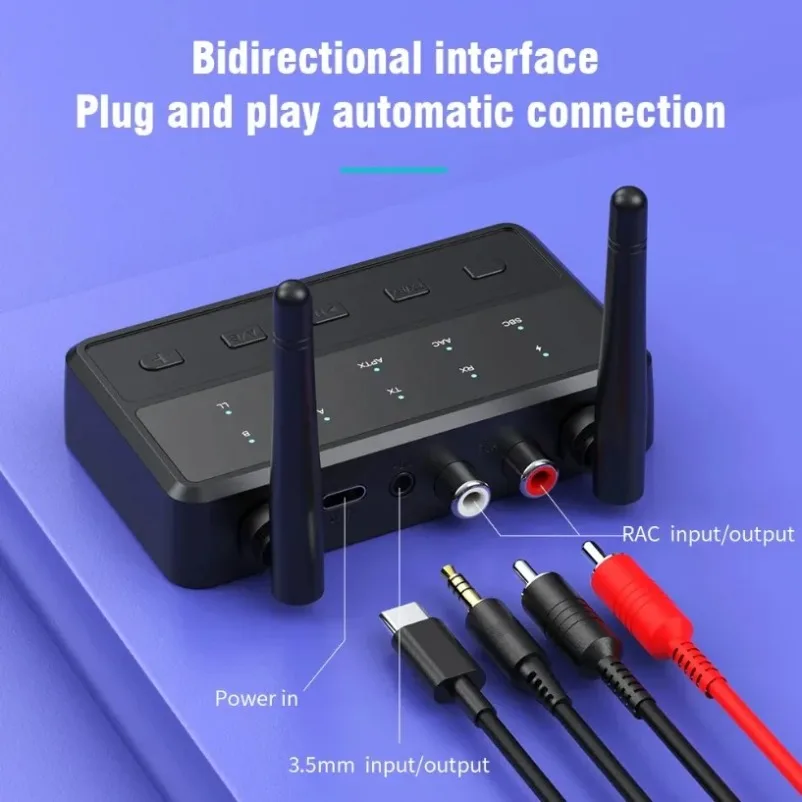 2 in 1 블루투스 오디오 송신기 수신기 데스크탑 aptX-Adaptive AD/HD/LL AAC 3.5MM AUX RCA 스테레오 HiFi 음악 무선 어댑터