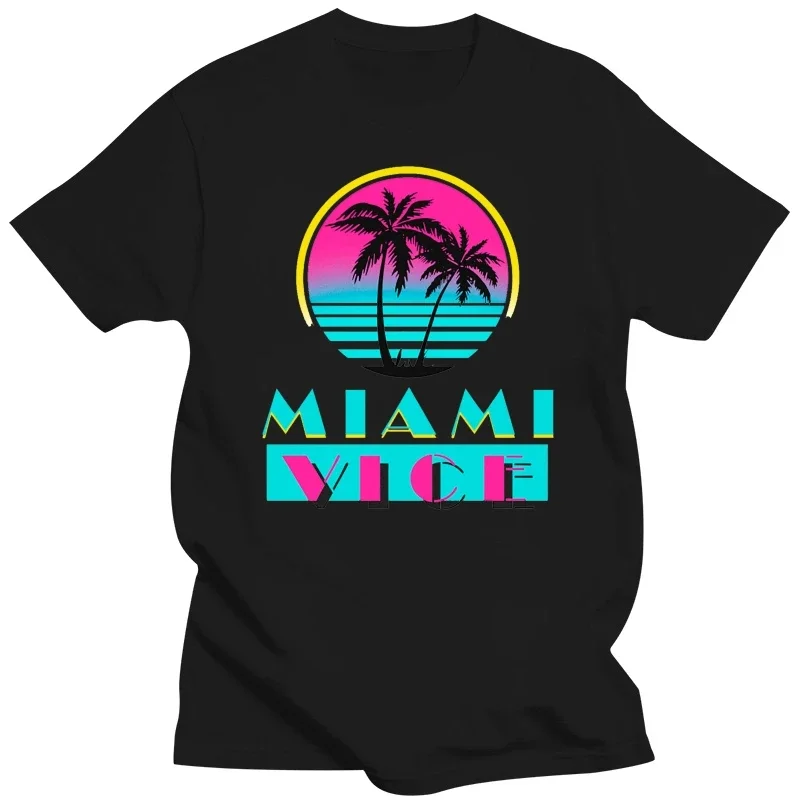 Miami Vice Tv Series Tv Show Beach Logo T-Shirt Nera Da Uomo Taglia S - 3Xl Fashion Classic Style Tee Shirt