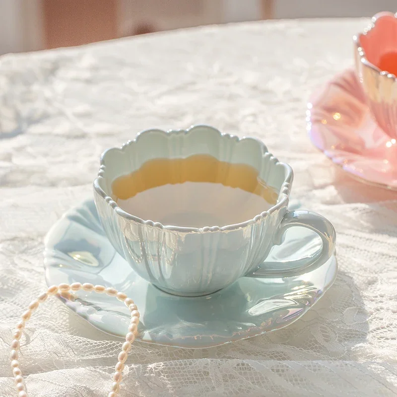 

240ml Petal Ceramic Cup Coffee Cup and Saucer Afternoon Tea Cups Milk Mug Coffee Mug Milk Tea Cups Tea Mugs Teacup Drinkware