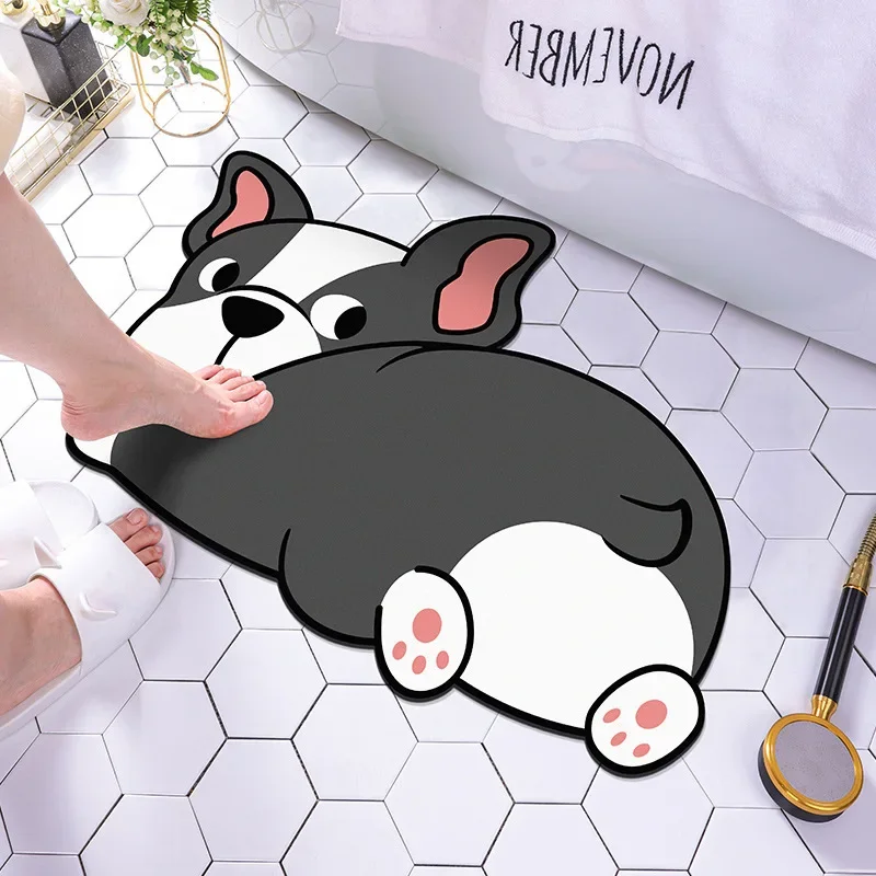 Quick Drying Cute Cat Dog Panda Super Absorbent Bath Mat Anti-Slip Mat Skin Floor Mats Toilet Carpet Home Decor