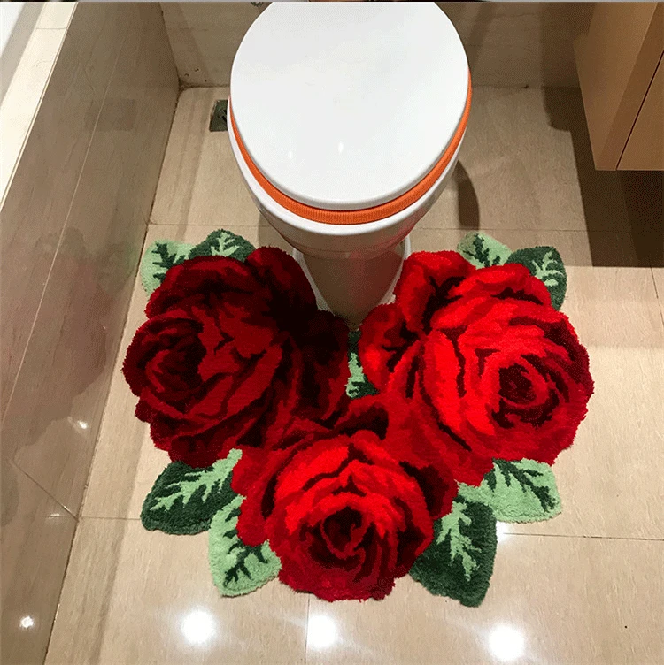 

3D Rose Flowers Carpet Bathroom Toilet Floor Mat Into Bathroom Absorbent Foot Pad Carpets for Bed Room Rugs Living Room POD