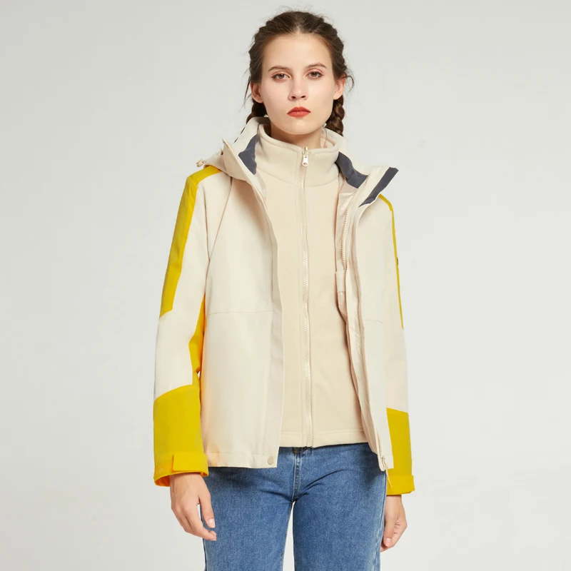 High Street Hooded Outdoor Jacket Men Winter Couple Two-Piece Fleece Detachable Jacket Waterproof Windproof Casual Fashion Coat