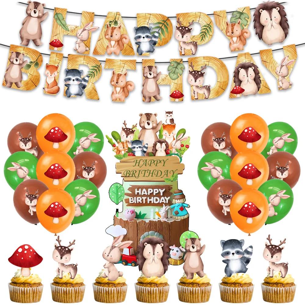 

Jungle Animal Birthday Theme Decor Wild One Birthday Banner Litle Deer Rabbit Mushroom Balloon Jungle Safari Birthday Caketopper