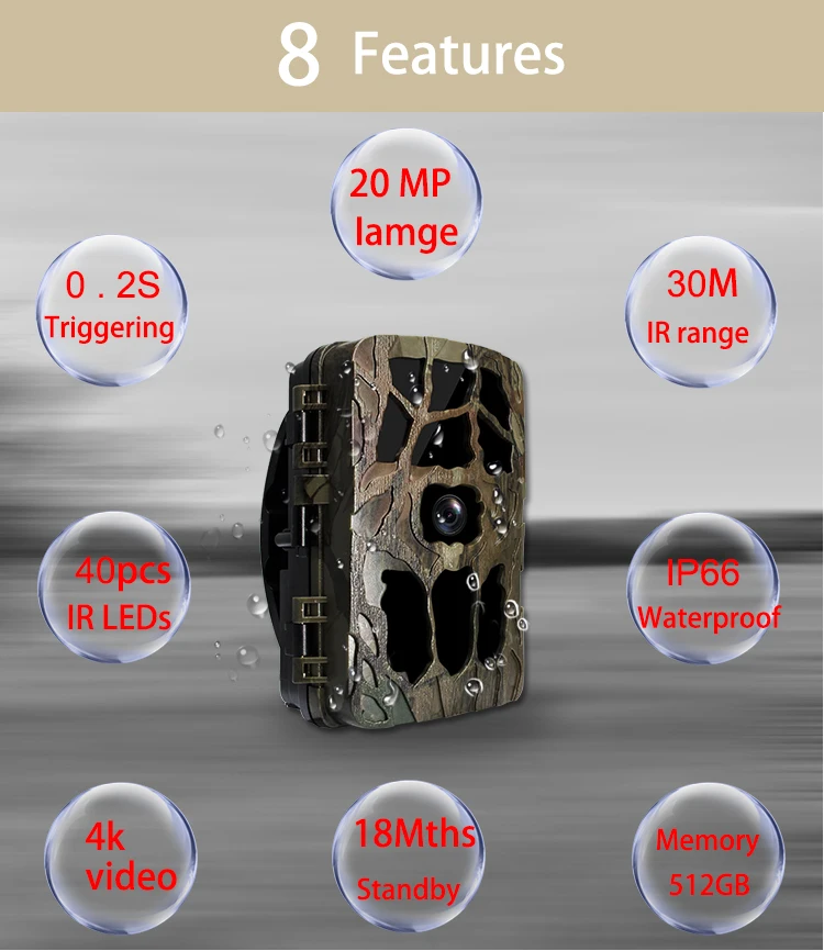 Outdoor Wifi Hunting Camera APP Control Trail Camera IP66 Waterproof 4K 20MP Nig