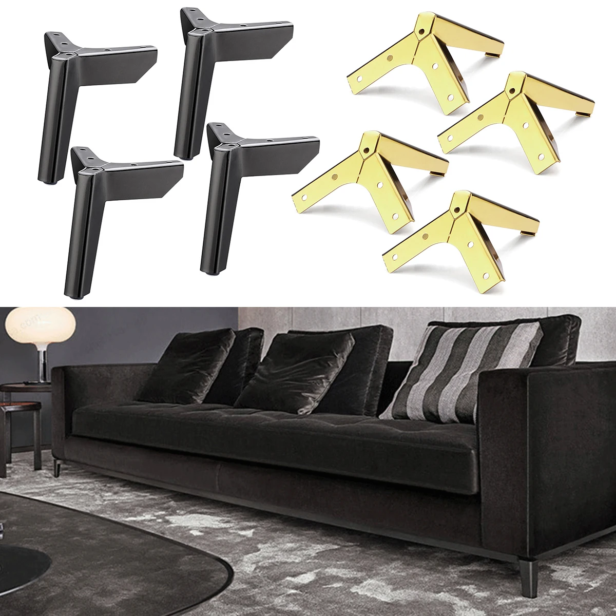

4Pcs Metal Furniture Legs 3.94inch Height Triangle Furniture Feet Heavy Duty Cabinet Sofa Support Leg Anti-Slip Desk Leg