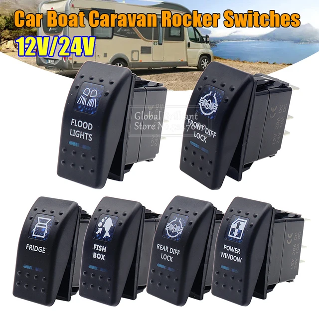 1 stücke 5 Pin Auto Boot Caravan Rocker Schalter Wasserdicht 12V/24V Rocker  Switch Dual Blau LED licht Bar - AliExpress