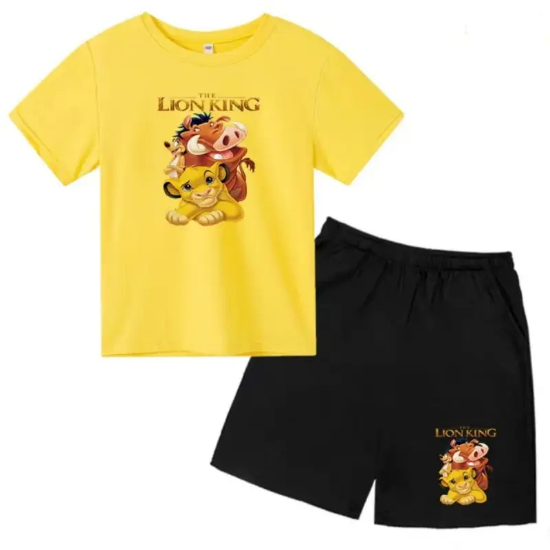 thumbnail image 1 of Conjunto de 2 piezas de camiseta y pantalones cortos con estampado de El Rey León Simba para niños y adolescentes, ropa informal de manga corta, traje de moda, 1 of 5