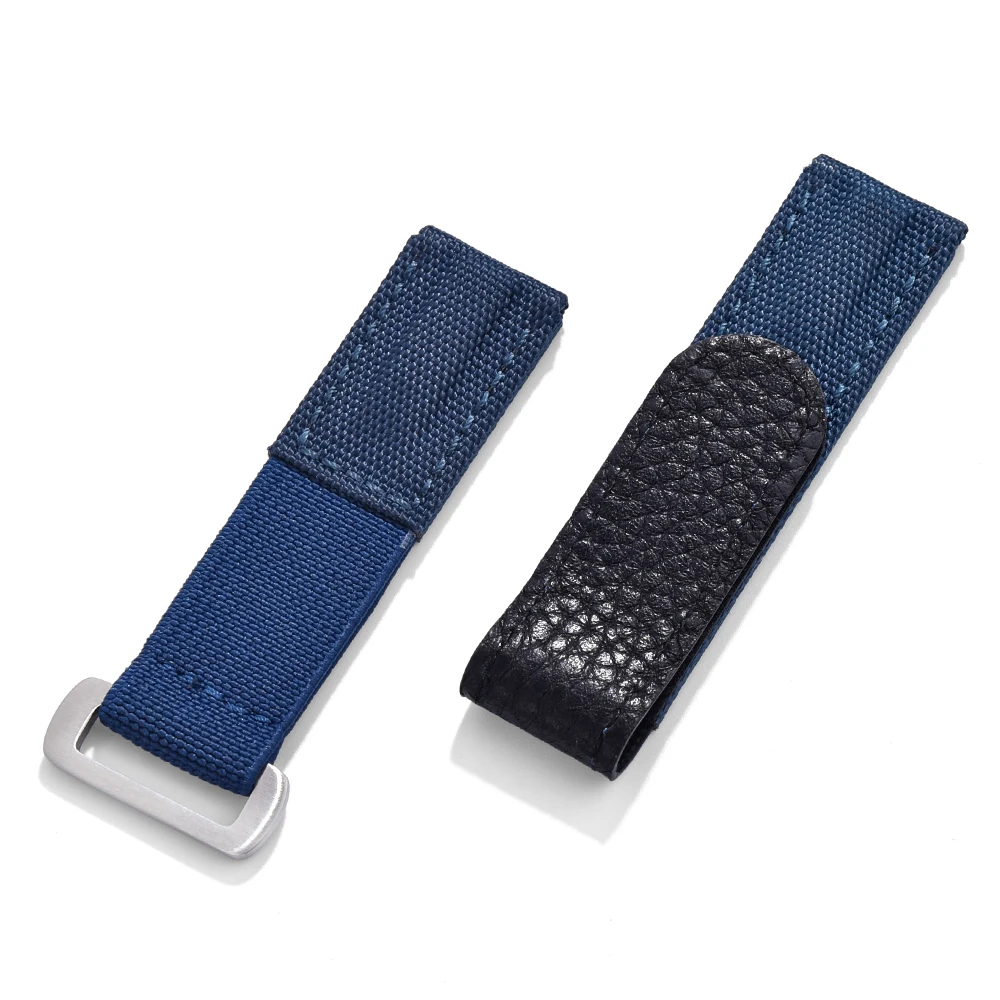 Hochwertiges Klett band mit Klett verschluss aus hellblauem Leder, Nylon armband, 20mm Uhren armband, Ersatz armbänder – Detail 10