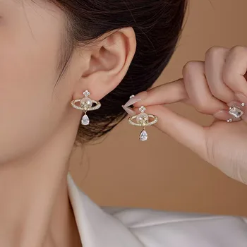 Zircon Water Drop Pearl Earring for Women French Retro No Ear Hole Clip Earrings Light Luxury Wedding Bride Jewelry 1
