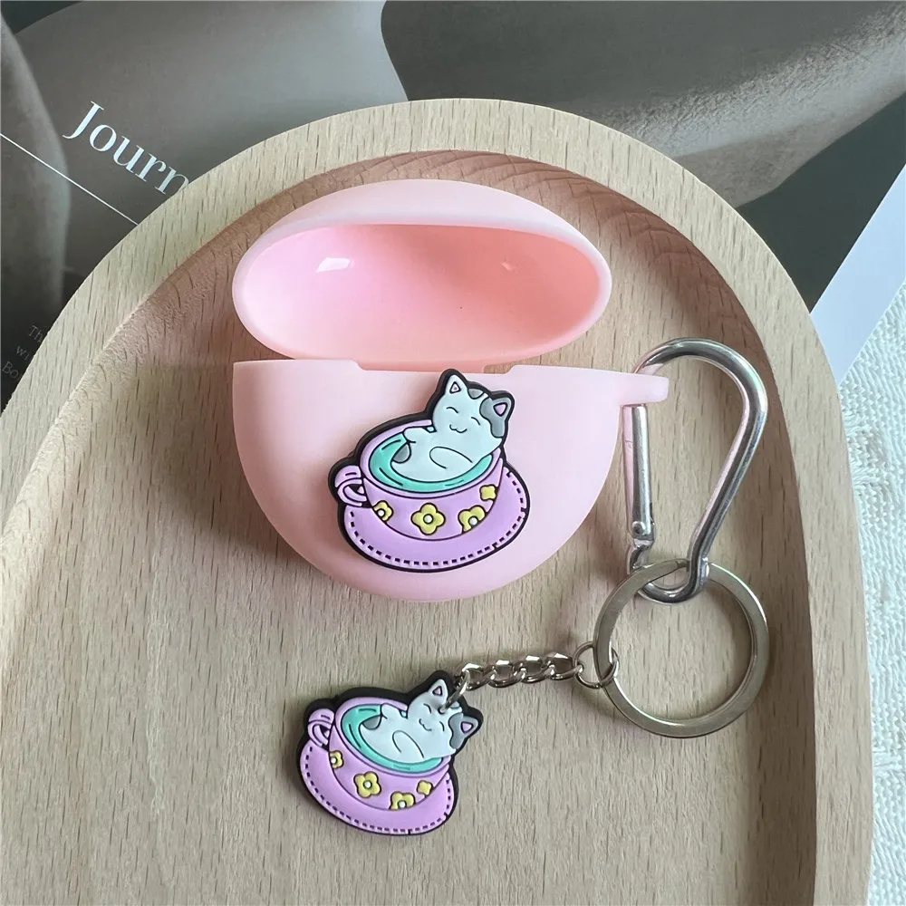 For Honor Earbuds X5 Earphone Case With Keychain 2023 Cartoon Cat Earbuds Cover Cute Silicone Case For MOECEN X5e Bags