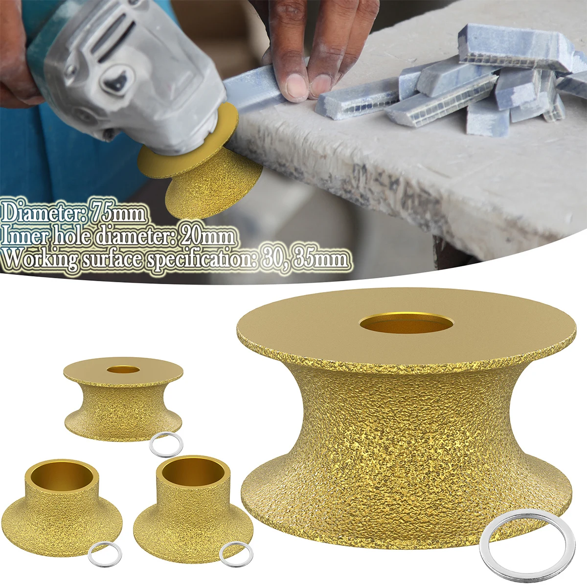Disque De Meulage Brasé Sous Vide 74x20mm - Pour Marbre, Granit, Pierre - Usage Sec Ou Humide - Compatible Meuleuse D'Angle 100mm