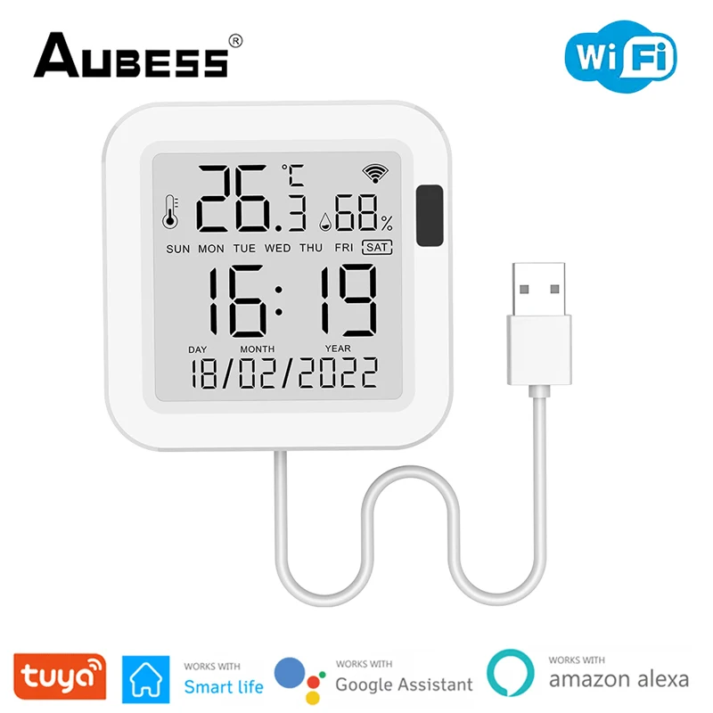 

Tuya Smart WiFi Temperature And Humidity Sensor USB Power With LCD Screen Display Smart Life Support Alexa And Google Assistant