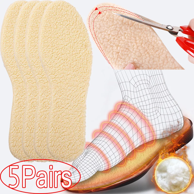 

5Pairs Warm Insoles for Shoes for Men Women Lamb Wool Thicken Shoes Pads Breathable Wool Cotton Cashmere Keep Warm Insole