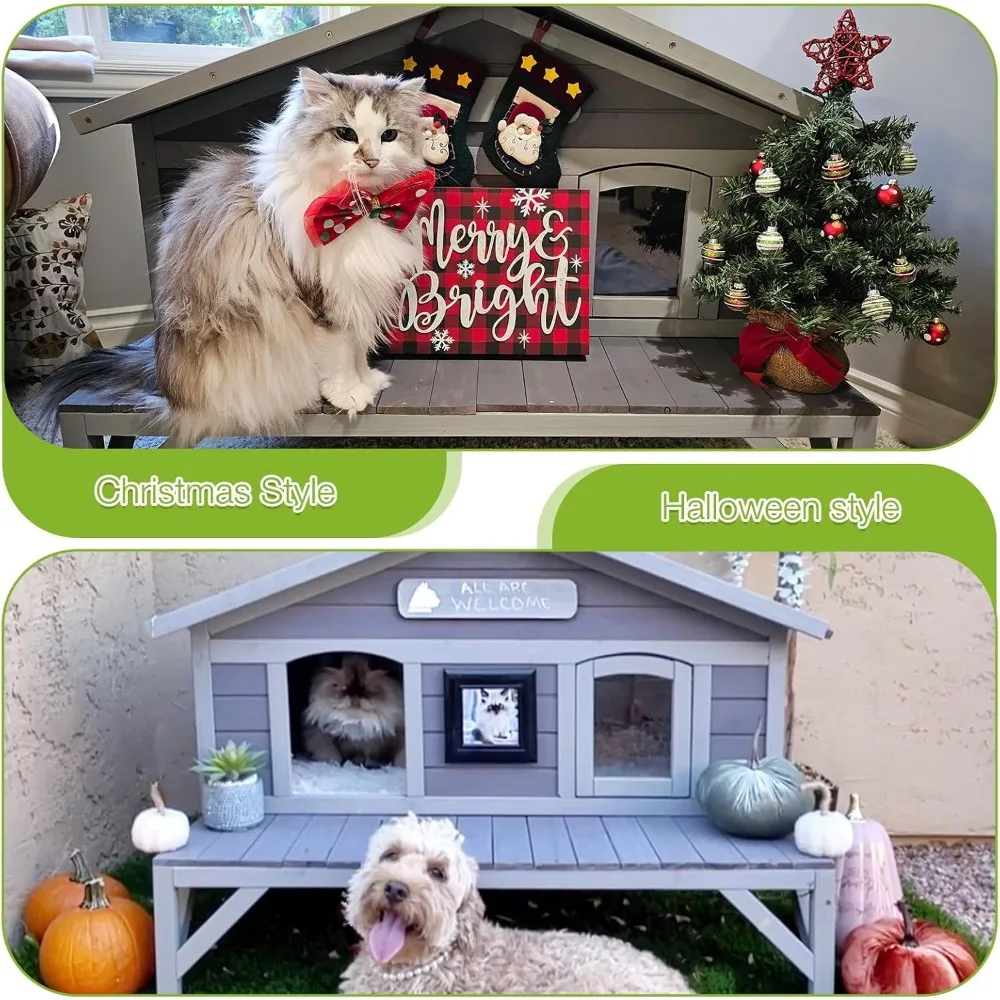 Outdoor Cat House Weatherproof Large Cat Shelter with Insulated Liner for Multiple Cats, Condos for Indoor Cats
