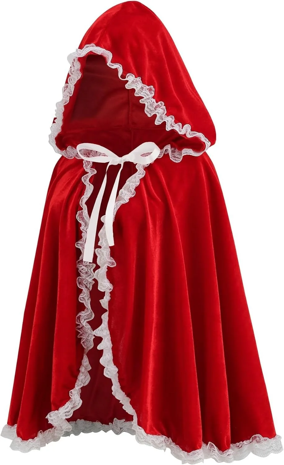 Halloween Little Red Riding Hood Cosplay Costume Short Hooded Red Cloak Children Performance Christmas Lace Trim Robe