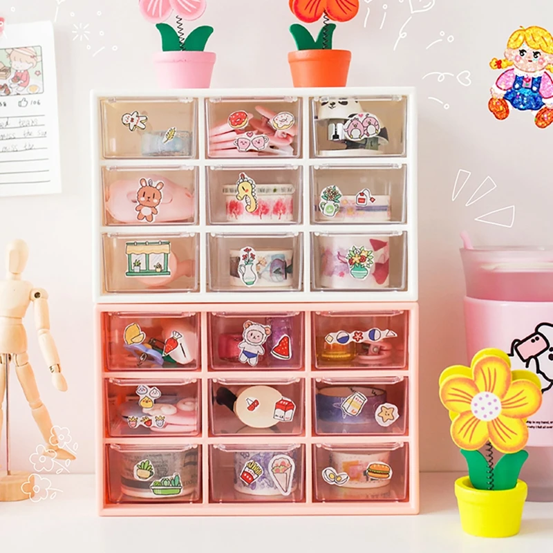 Kawaii 9 Grids ABS Drawer Desktop Organizer Multi-functional Cosmetics Makeup Office Desk Stationery Storage Box Holders desktop storage box,stationery organizer,desktop storage shelf,stationery storage box,desktop storage kit