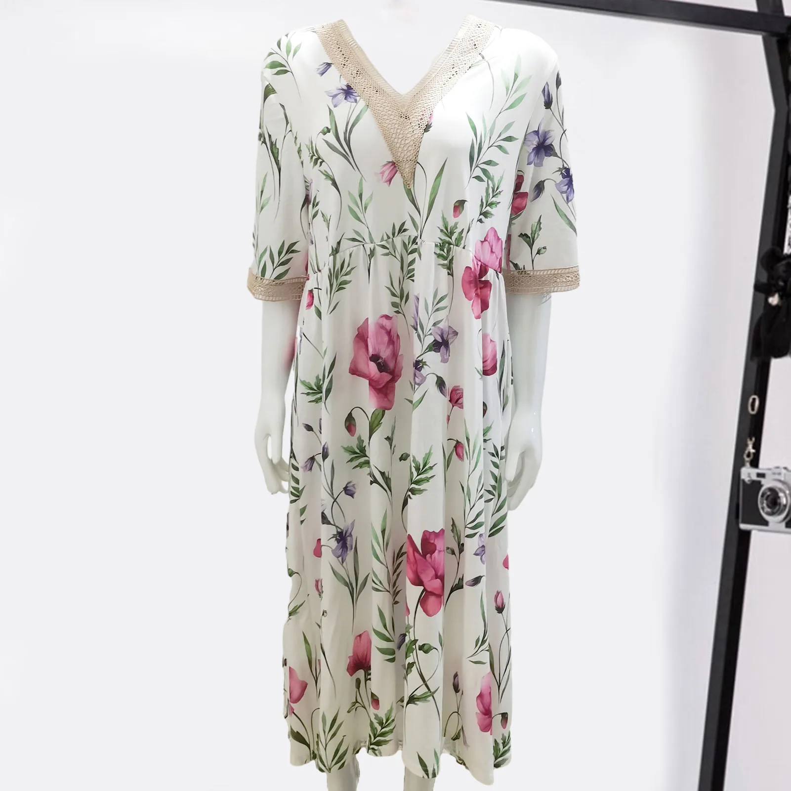 S298fab3a820c4a7fa5192953ad3cd77bG Fashion Elegant Casual Dress Woman Short Sleeve Loose Dress Woman Temperament Holiday Printed Dresses Mallzona