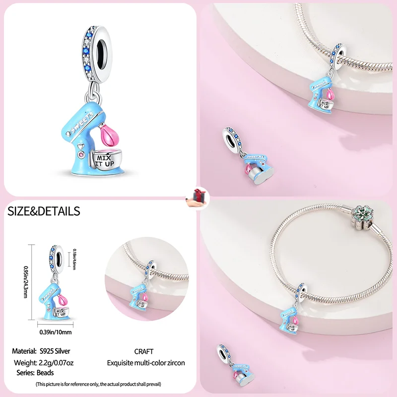 925 Sterling Silver Fashion Sewing Machine Tailor Hairdresser Mixer Charms Beads For Brand Original Bracelet DIY Jewelry Gift 6