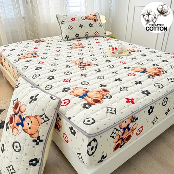 Adorable Quilted Washed Cotton Fitted Mattress Cover - Super Cute Girl's Design, Hypoallergenic