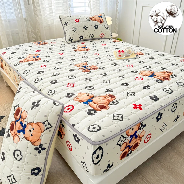 Adorable housse de matelas ajustée en coton lavé matelassé – Design de fille super mignon, hypoallergénique 1