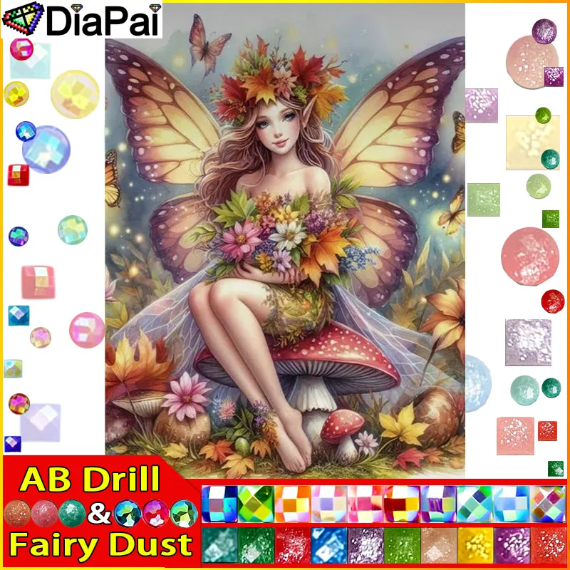 DiaPai Fairy Dust AB Diamond Painting Full Square/Round Drill 5D DIY Butterfly Woman Daimond Embroidery Rhinestone Cross Stitch