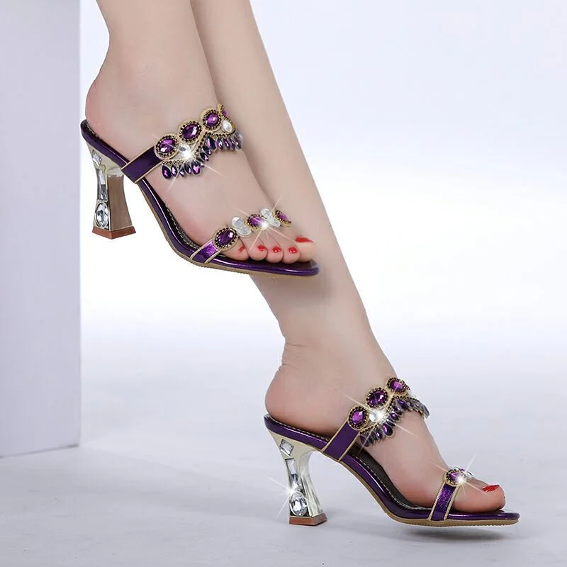 New Slippers Woman Summer Rhinestones Fashion Square High Heels Shoes Ladies Brand Thin Heel With Diamonds Hollow Shoes new fashion ladies bright color wide belts for girls 2022 vintage square pin buckle coat dress women s waist belts