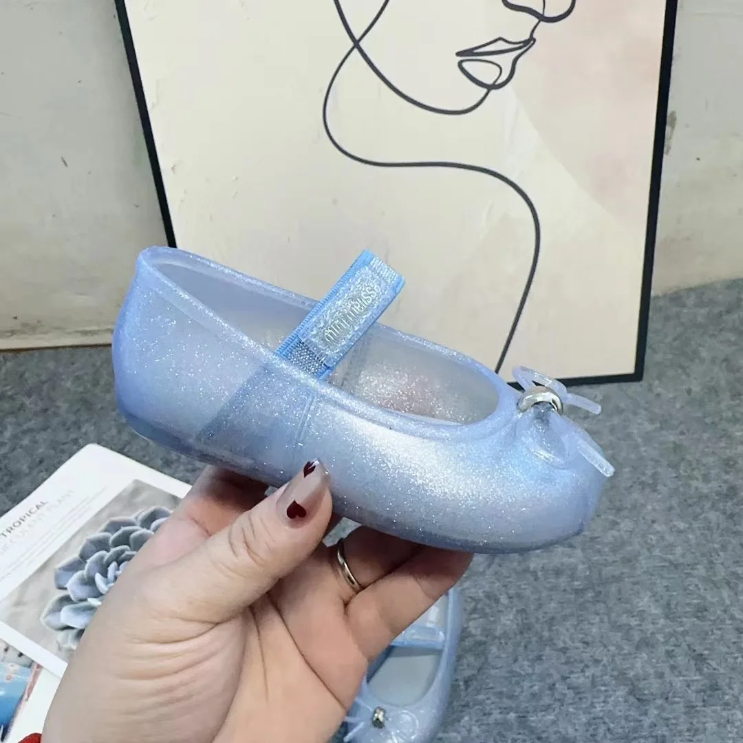 Mini Melissa Brand Children's Jelly Shoes Autumn Baby Kids Thin Bow Ballet Flat Shoes Girls Non-slip Soft Sole Beach Shoes 4