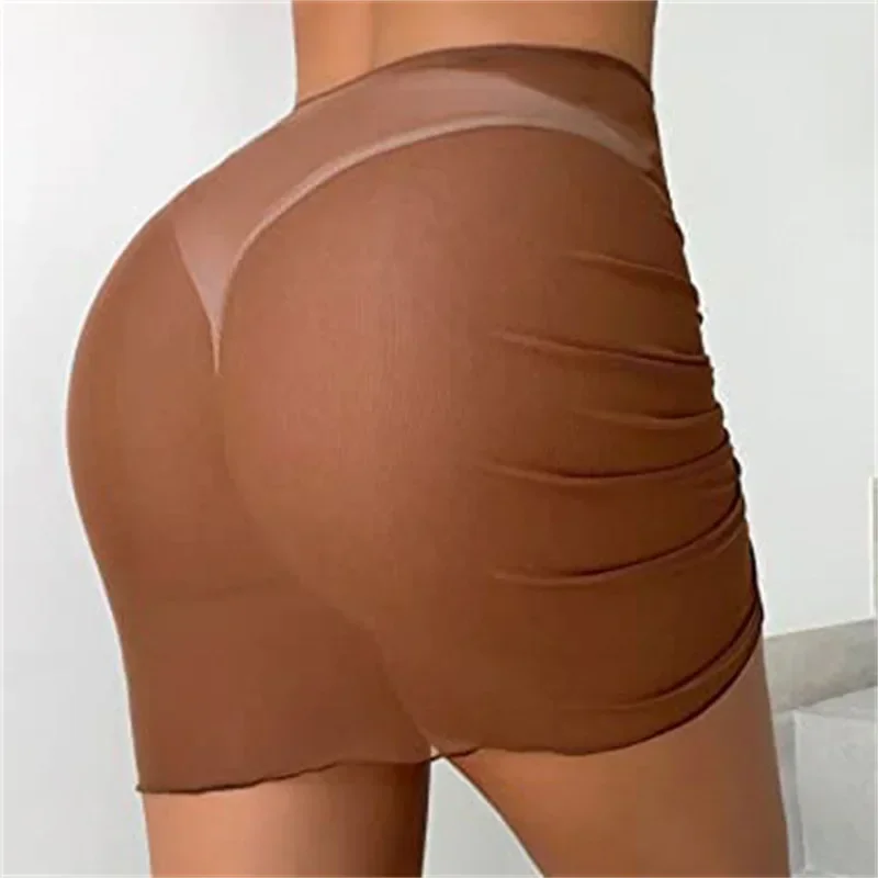 Sexy Women Mesh Shirring Micro Mini Skirt Sheer See Through Bandage Short Skirts Lift Butt Fashion Ladies Club Outfits Dress