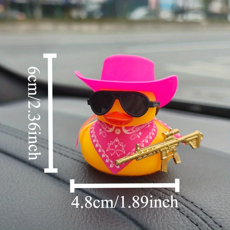 Yellow Duck Cowboy Hat Decoration with Sunglasses and Scarf - Trendy Car Interior Ornament