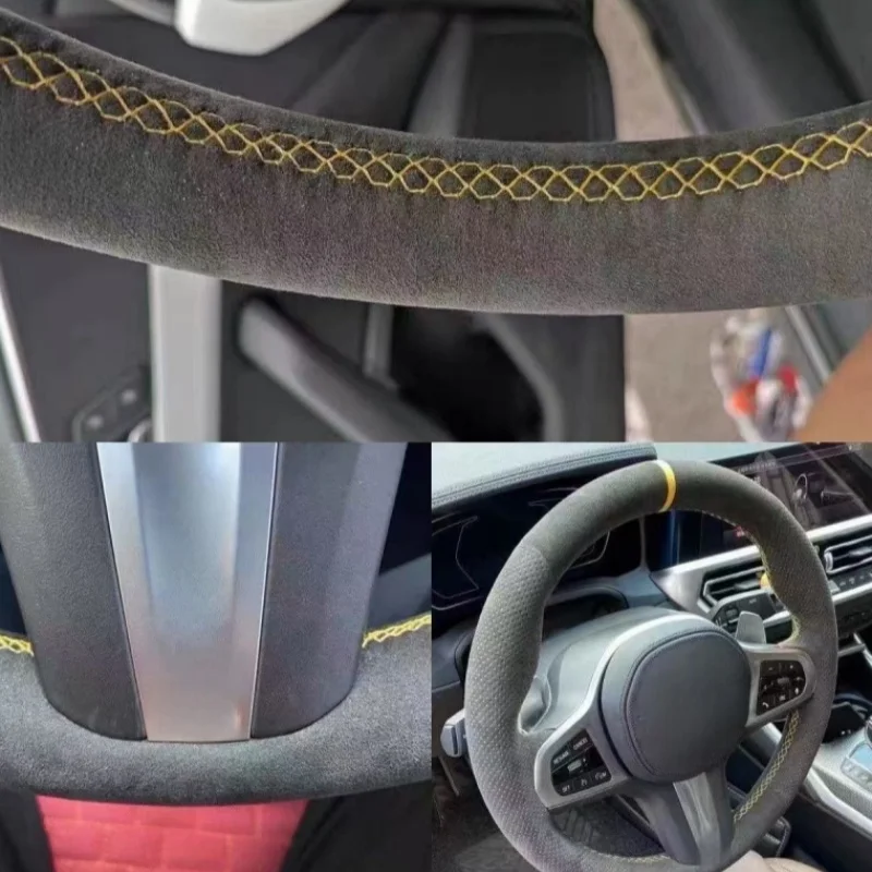 Coprivolante per auto cucito a mano in pelle scamosciata antiscivolo per Tesla Model 3 2015-2021 Model Y 2019-2021 Accessori interni auto - immagine 4