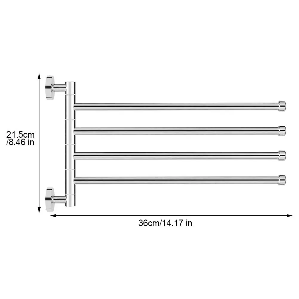 Stainless Steel 4-Bar Wall-Mounted Towel Rack & Hanger-Swivel Bathrobe Holder for Bathroom Organization